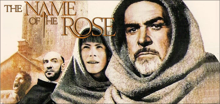 a banner image for the 1985 film the name of the rose, starring Sean Connery, a young Christian Slater, and F. Murray Abraham